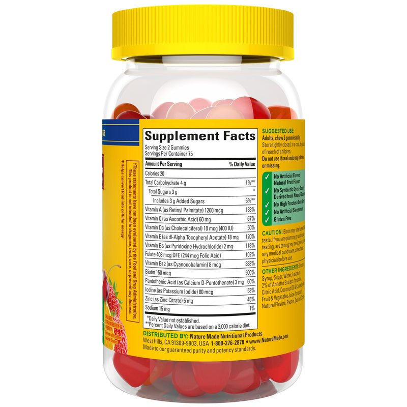 Nature Made Multivitamin Gummies, 150 Vitamin Gummies | Mens & Womens Gummy Vitamins & Minerals, Adult Multivitamin Gummy for Daily Nutritional Support, 75 Day Supply Orange, Strawberry & Cherry 150 Count (Pack of 1)