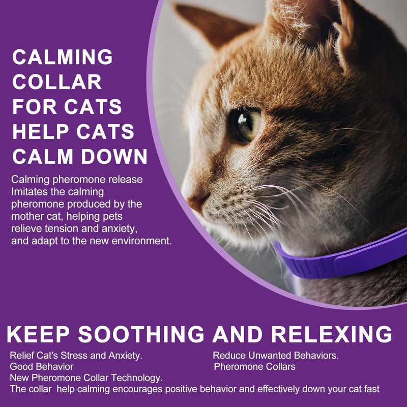 Cat Calming Collar with Pheromone & Lavender, Adjustable Waterproof Design, 30-Day Anxiety Relief, 4-Pack for Multi-Cat Stress & Travel L1