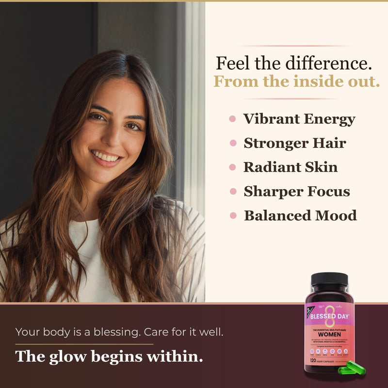 NutriRise Multivitamin for Women 120 Liquid Capsules | Vitamin D, C, B12, A, Biotin, Zinc, Iron, Magnesium, Calcium, Minerals, Vitamins & Superfoods, Daily Nutritional Support Pink