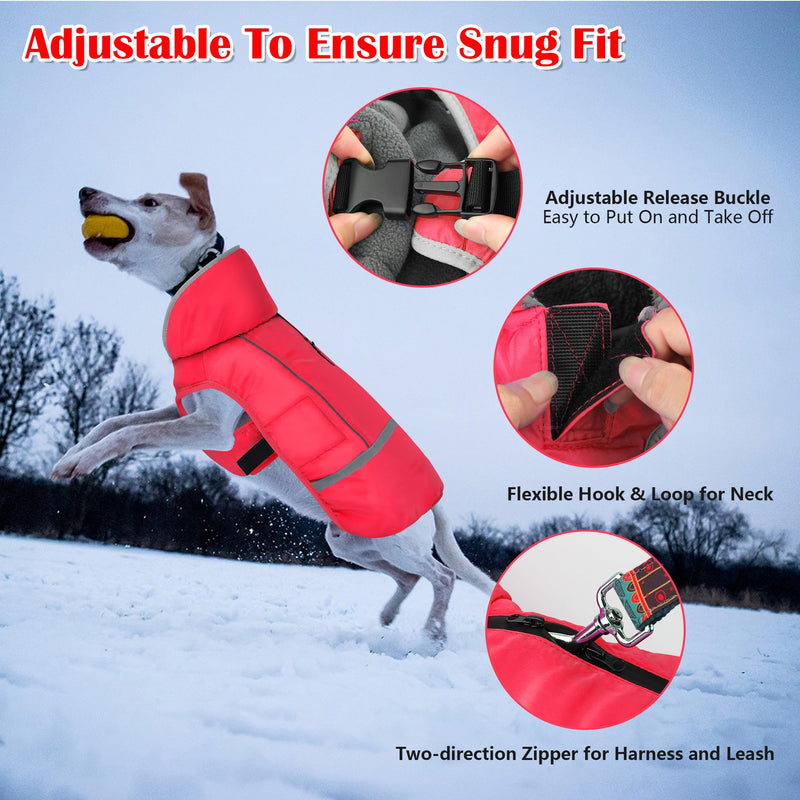 Dogcheer Warm Dog Coat, Fleece Collar Winter Dog Clothes, Reflective Pet Jacket Apparel for Cold Weather, Waterproof Windproof Puppy Snowsuit Vest for Small Medium Large Dogs X-Large Red - BeesActive Australia