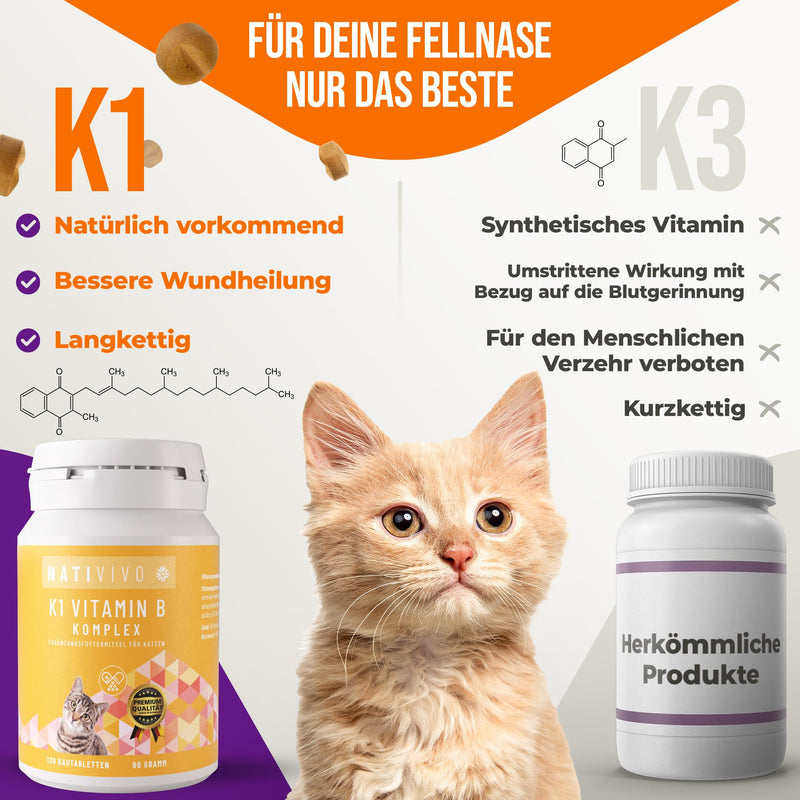 NatiVivo® Premium Cat K1 Vitamin B Complex high dosage including B12 and folic acid. Strong nerves through everyday life! Tablets Made in Germany! Cat - BeesActive Australia
