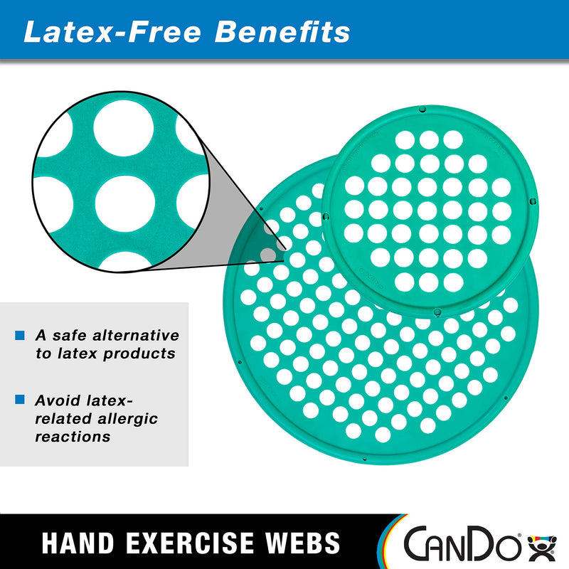 CanDo Hand Exercise Webs for Physical Therapy, Grip Strengthening, and Hand, Finger, Wrist Resistance Workouts, Portable Size, Latex Free, 14" Diameter, Green: Medium 14" Latex-Free