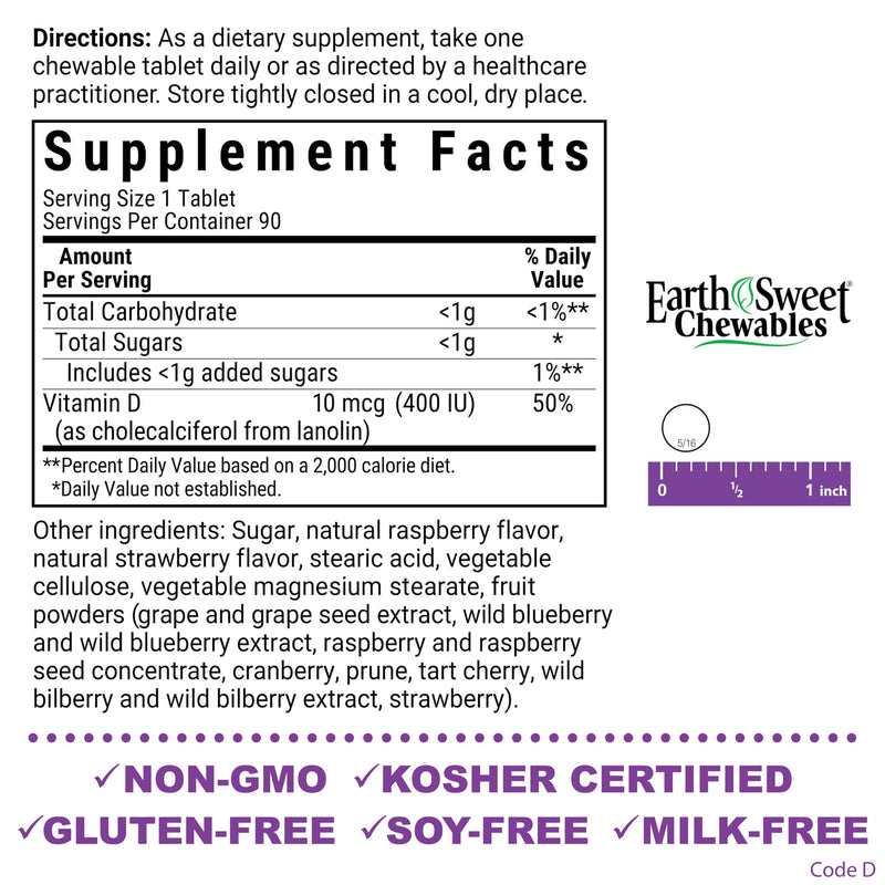 BlueBonnet Nutrition Earthsweet Chew VIT D3 400 IU | Third-party tested for purity and potency; manufactured in the USA 90 Count (Pack of 2)