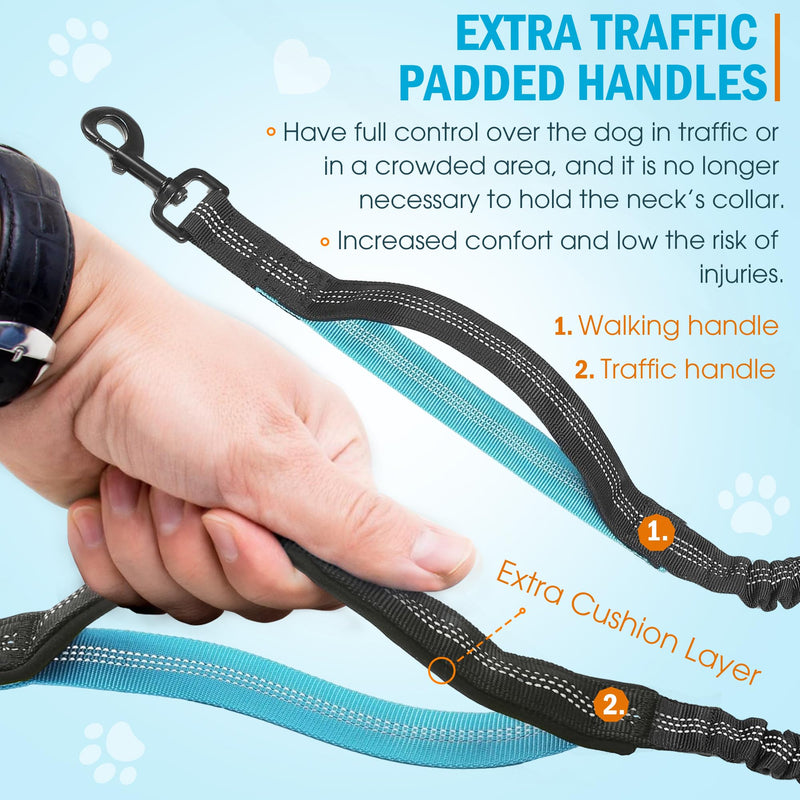 Hands Free Dog Leash with Waist Belt – No-Pull Bungee, Dual Padded Handles & Zipper Pouch for Running, Walking & Training – Adjustable Waist Leash for Large & Medium Dogs (Black) Black
