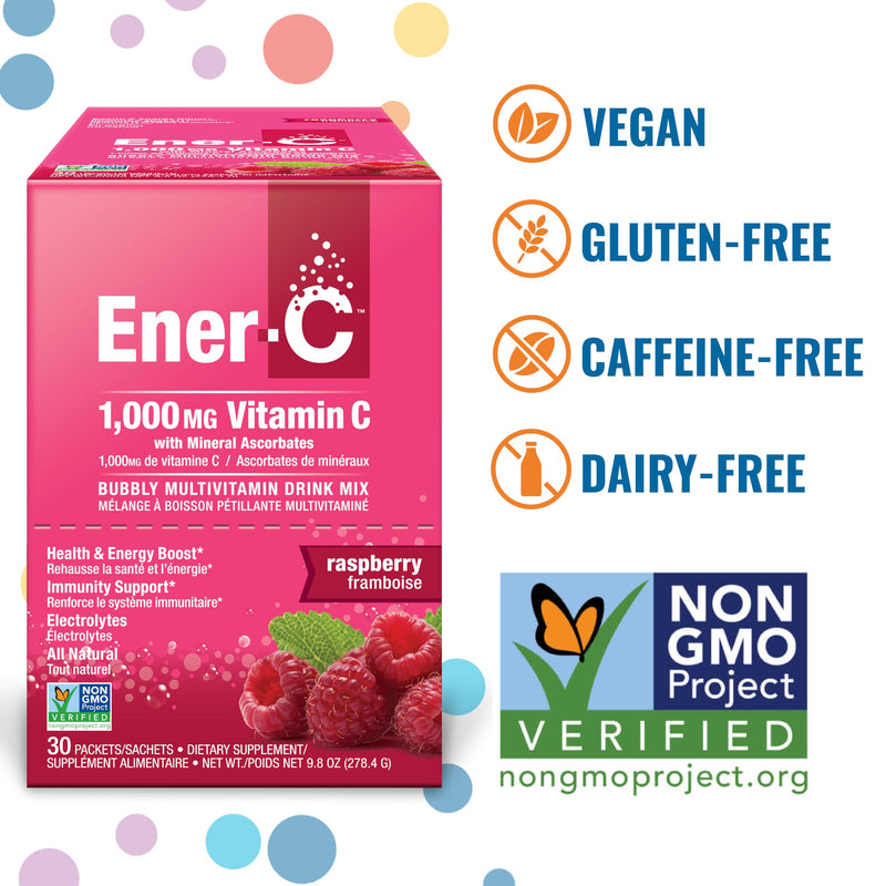 Ener-C Multivitamin Drink Mix, Electrolytes Powder - Raspberry, 60 Count | Vitamin Packets for Water, Vitamin Drink Mix, Hydration Liquid Mix, Immune Booster for Adults, Healthy Energy 1.15 Pound (Pack of 1)