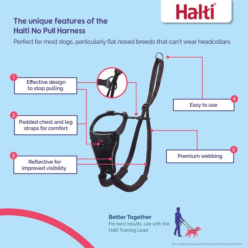 HALTI No Pull Harness Size Medium & HALTI Training Leash Size Large, Black Combination Pack - Stop Your Dog Pulling on The Leash. Adjustable, Lightweight and Easy to Use. Suitable for Medium Dogs - BeesActive Australia