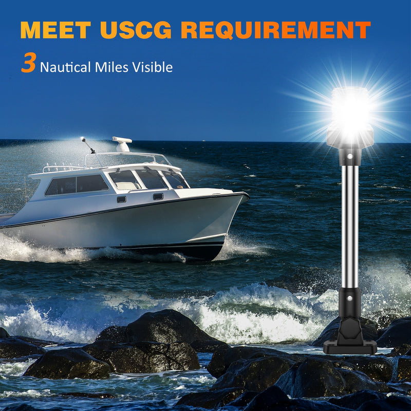 24 Inches Anchor Light Stern Lights for Boats LED Waterproof IP67, White Fold Down Rear Boat Navigation Lights, 3NM Visible Boat Running Light LED Marine for Pontoon, Bass Boats (12-24V) 24 Inches