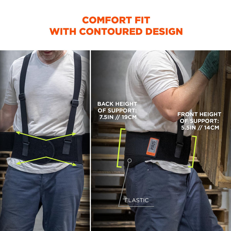 Ergodyne ProFlex 1625 Back Support Brace, Stays and Rubber Webbing for Snug Fit, Removeable Straps, Adjustable Black 2X-Large