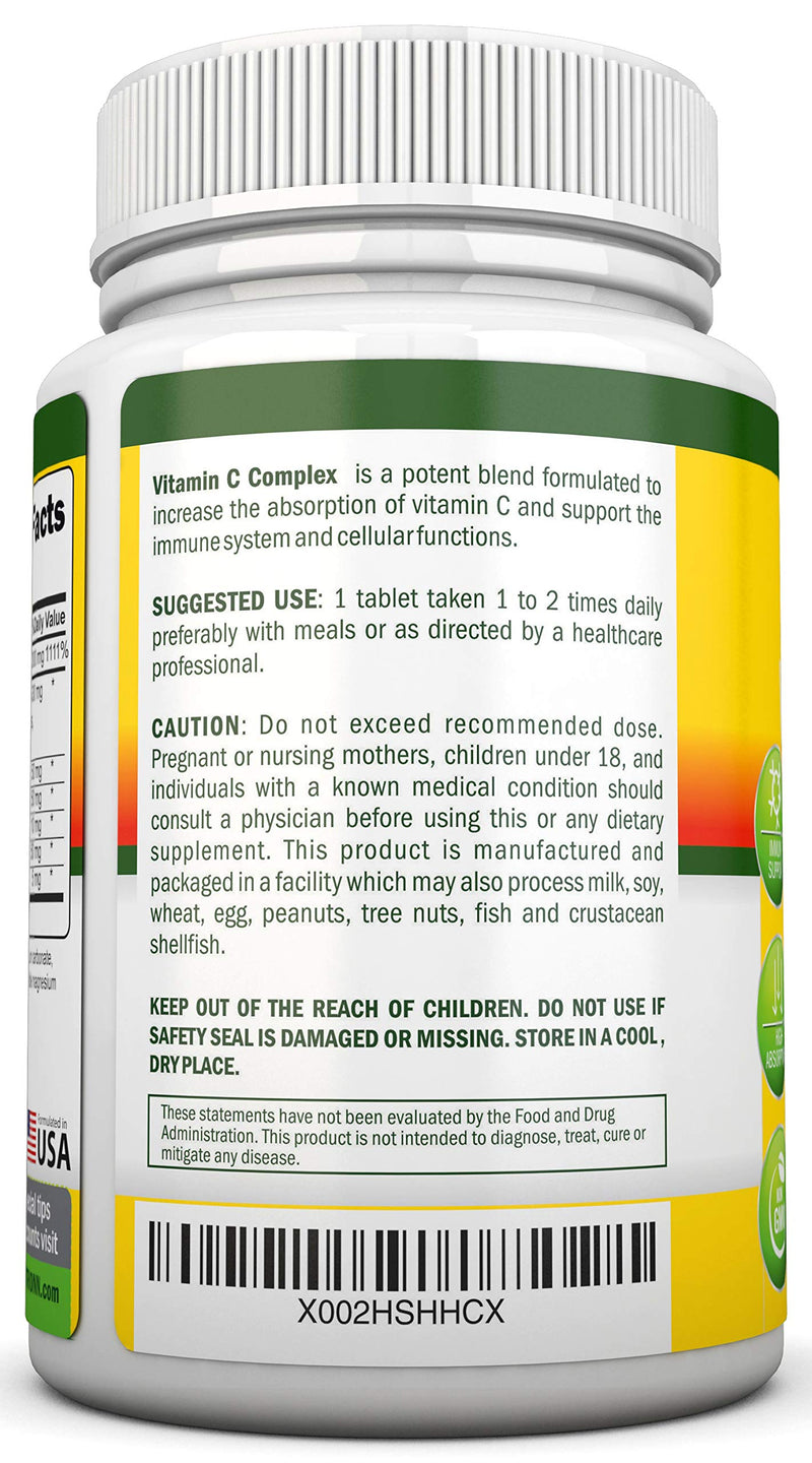 Super Vitamin C Complex - 1695Mg - 180 Tablets - With 530 mg Natural Citrus Bioflavonoids, Rose Hips, Rutin, Quercetin & Hesperidin For Increased Absorption - Advanced Immune Support - Non-GMO