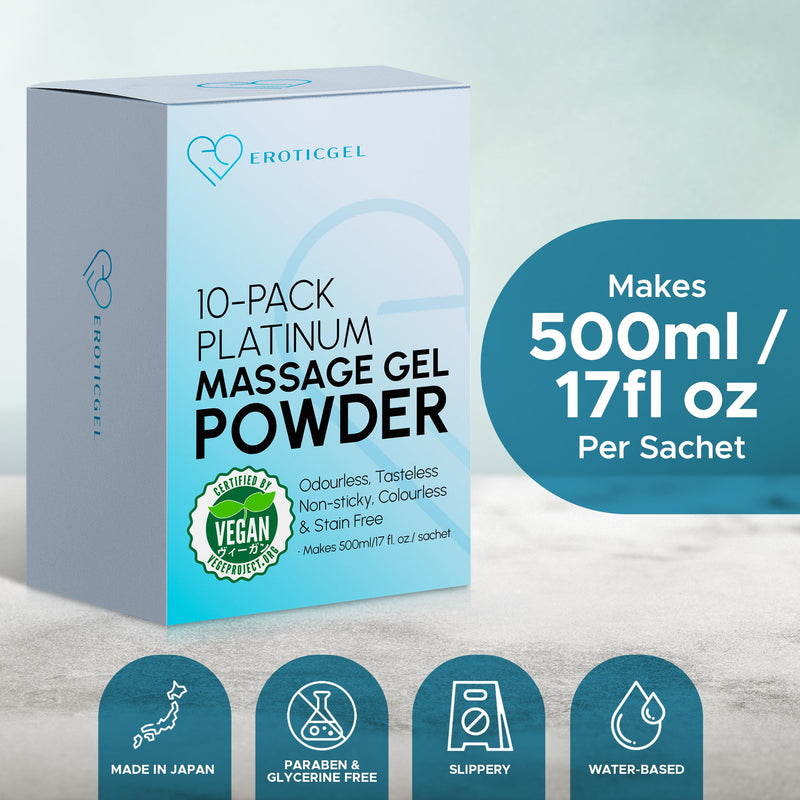 Premium Massage Gel Powder (Pack of 10) | 5g Travel Sachet Makes 500ml/ 16.9 fl oz | Made in Japan | Paraben & Glycerine Free Pack of 10 - Vegan - BeesActive Australia