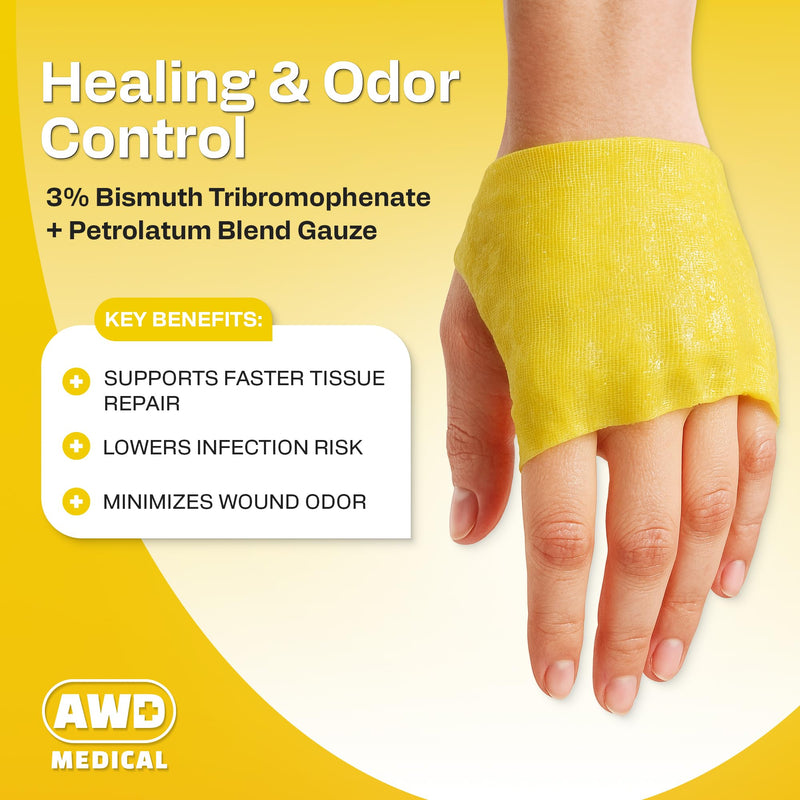 AWD Medical Xeroform Petrolatum Dressing - Non-Adhering Gauze Pad - Fine Mesh Gauze Patch Sterile - Healthcare Supplies for Wound Care, Burns, Lacerations, & Skin Grafts Aide (Box of 25) (4"x4") 4"x4" (25 Pack) - BeesActive Australia