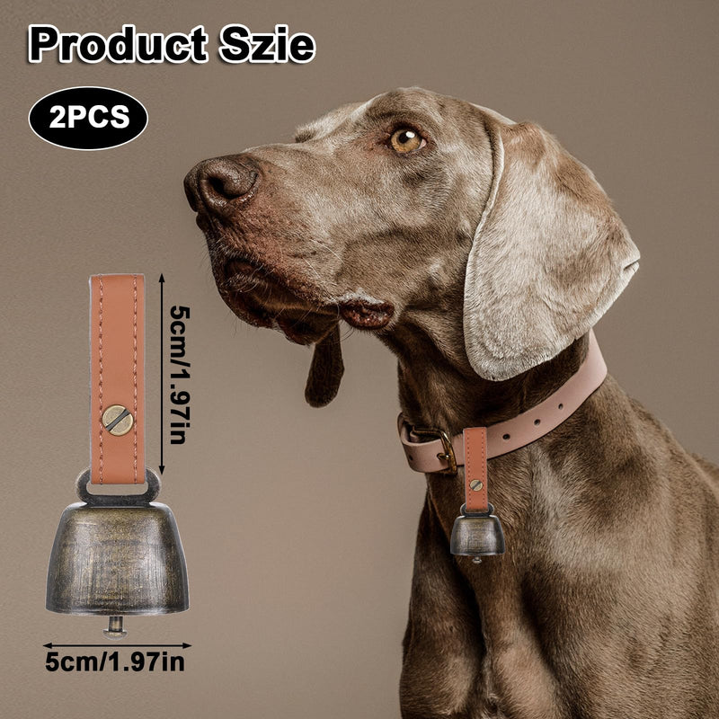 2 PCS Pet Bells for Collar Dog Collar Bell Tracker Noise Maker Anti-Theft Dog Bells for Collar Bell with Leather Button Strap Dog Bell Accessories Dog Potty Bell Dog Bells to Go Outside Hiking - BeesActive Australia
