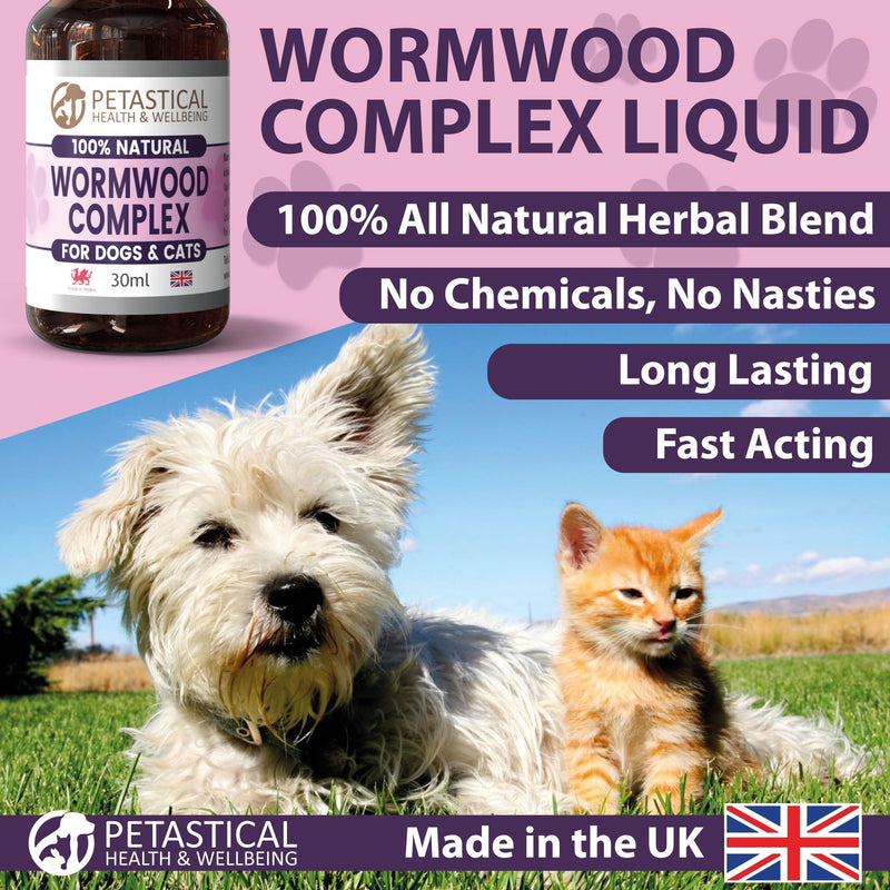 Wormwood for Dogs Cats, Natural Liquid Supplement Drops for Intestinal Hygiene, No Nasty Chemicals, Made in UK (30ml.) 30ml.