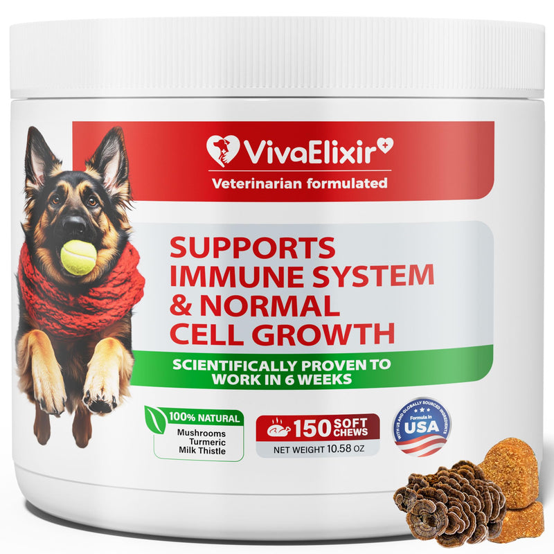Dog Lumps and Bumps Supplement, Lipoma Treatment for Dogs - Immune Support Chews with Turkey Tail Mushroom, Reishi, Shiitake, Maitake, Curcumin & CoQ10 - Veterinarian formulated - 150 Chews