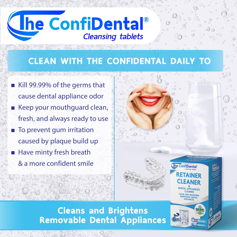 The ConfiDental Cleansing Tablets (120tablets) - 4 months supply. Retainer, Mouth Guard and Dental Appliances Cleaner. Keep your Dental Alliances Fresh and Clean like new. 120 Tablets