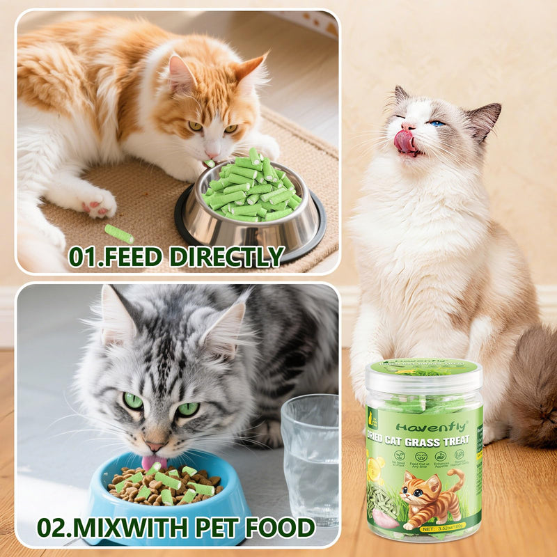 Cat Grass Teething Sticks, 3.52oz Edible Natural Dried Cat Grass Treats with Chicken, Cats Snack for Hairball Removal and Dental Care 3.52 oz
