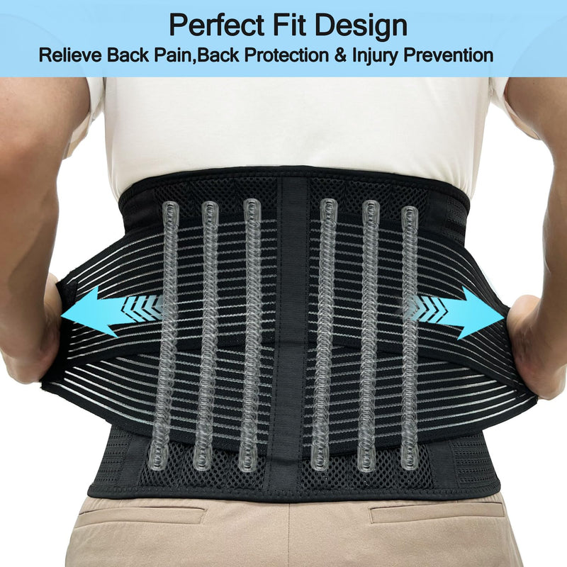 Back Brace for Men and Women Lower Back, Lumbar Support Belt Relieve Lower Back Pain with 8 Reinforce Bones,Scoliosis, Sciatica,Herniated Disc,Back Brace for Lifting at Work&Workout Sports 03 Black L Large