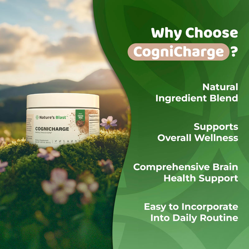 CogniCharge Brain Supplements for Memory, Focus & Clarity - with Bacopa Monnieri Extract, Guarana Powder, Niacin, L-Tyrosine, Alpha GPC, GABA - 3.63 Oz - 30 Servings - Cocoa Mist Flavor - BeesActive Australia