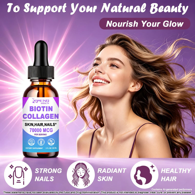 Liquid Biotin and Collagen for Women,Hair Growth & Strength Support 2oz | Fast Absorption 20000mcg Biotin and 50000mcg Hydrolyzed Collagen Supplements for Strong Nails & Healthy Skin Support