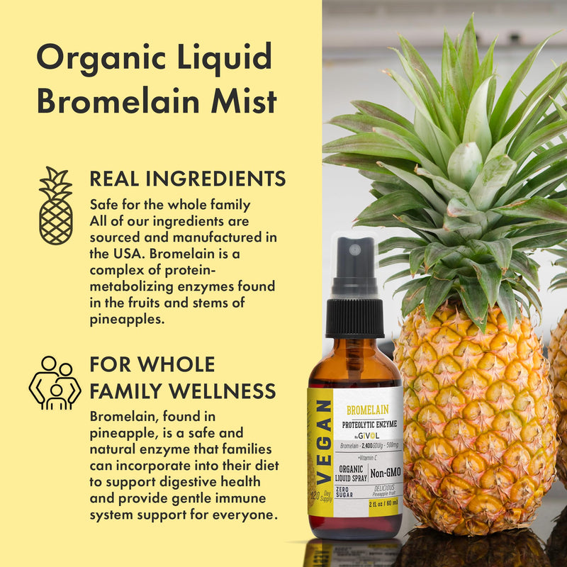 Organic Raw Bromelain Mist-Liquid Pineapple Extract - Enhanced Potency 500mg, for Kids & Adults - for Digestive Health, Inflammatory Response, and Healing - Non-GMO - 60ml 120 Day Supply - BeesActive Australia