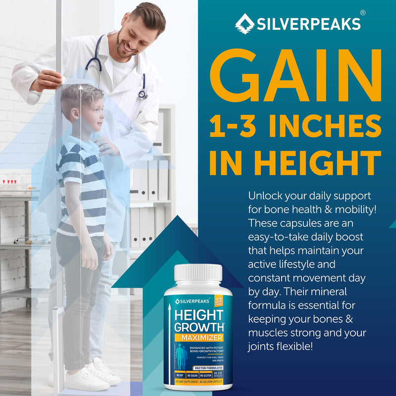 Bone & Natural Growth Support for Kids & Teens - 60 pcs (2-Pack) | Calcium, Zinc, Vitamin D3 - Bone Strength & Joint Support - with L-Arginine, Glutamine, Creatine, GABA - Hormone Free 60 Count (Pack of 2)