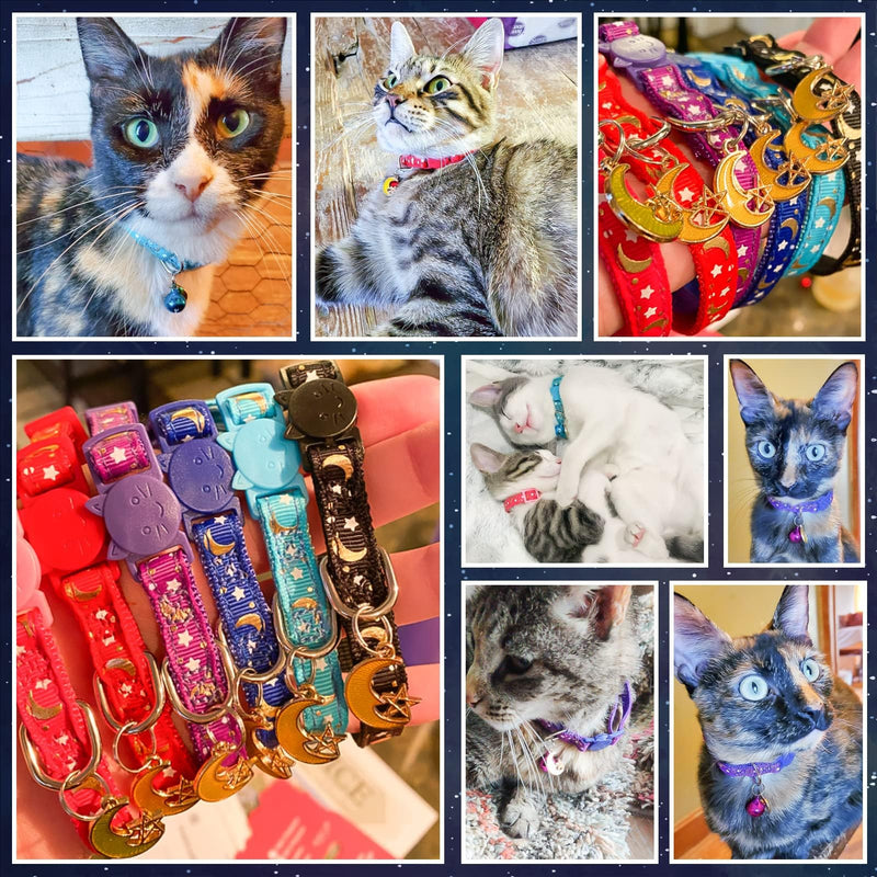 KOOLTAIL Cat Collar Breakaway with Bells - 6 Pack Glow in The Dark - Stars & Moon Charm Pendent Pet Reflective Collars Ideal for Kitten Cats Puppy Reflective without bow - BeesActive Australia