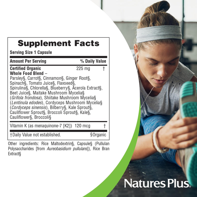 NaturesPlus Source of Life Garden Vitamin K2 - 60 Capsules - Supports Healthy Bones - USDA Certified Organic, Non-GMO, Vegan, Gluten Free - 60 Servings 60 Count (Pack of 1)