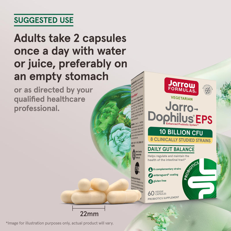 Jarrow Jarro Dophilus Probiotics - Probiotic Supplement, Gut Health, 60 Ct | Gut Health Support, 10 Billion CFU, 8 Probiotic Strains, Intestinal and Digestive Health For Women & Men, Shelf-Stable 60 Count (Pack of 1)