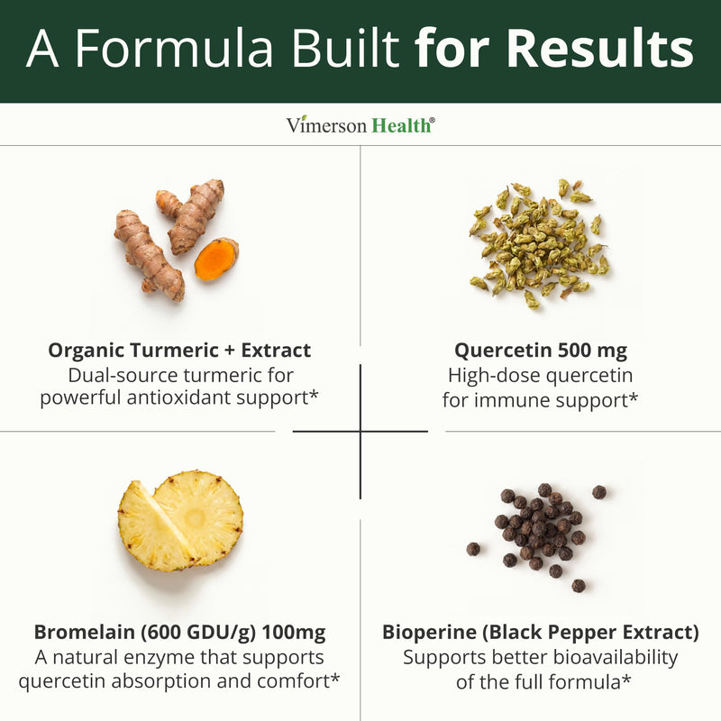 Quercetin with Bromelain Turmeric Curcumin Supplement – Triple Action: Allergy Relief, Inflammation and Joint Support with Organic Tumeric + Bioperine for Max Absorption – 180 Quercetin 500mg Capsules 180 Count (Pack of 1)
