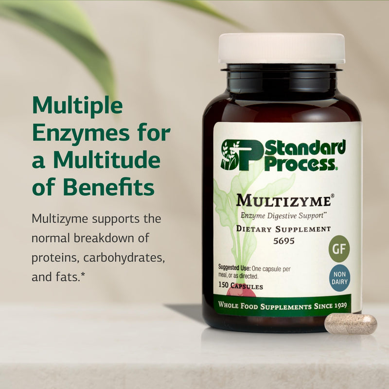 Standard Process Multizyme, Pancreatic Enzyme Digestive Aid, 150 Capsules | Pancreatic Enzyme Supplement to Support the Breakdown of Proteins, Carbohydrates and Fats, Digestive Support 150 Count (Pack of 1)