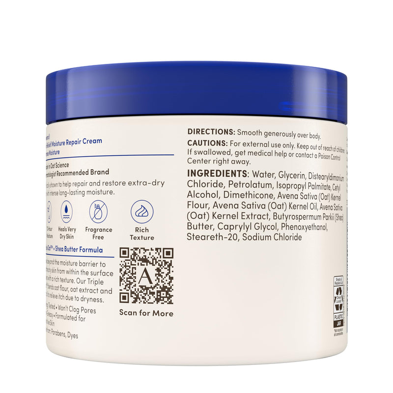 Aveeno Skin Relief Intense Moisture Repair Body Cream with Triple Oat & Shea Butter Formula, Helps Heal, Repair & Restore Very Dry Skin with Long-Lasting Moisture, Fragrance-Free, 11 oz 11 Ounce (Pack of 1)
