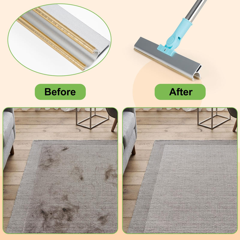 Carpet Rake for Pet Hair Removal - Reusable Pet Hair Removal Tool Broom for Carpet Adjustable 54’’ Long Handle Dog Cat Hair Remover Carpet Scraper Brush for Low Pile Rugs Couch Mats Furniture - BeesActive Australia
