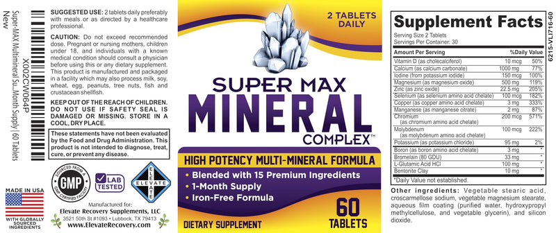15-in-1 Multimineral Supplement (Iron-Free) Complex | Daily Health Support Minerals | Men & Women | 1-Month Supply | Multi-Mineral Supplements | 60 Tablets