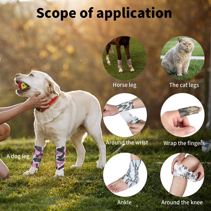 JOSPL Pack of 15 self-adhesive bandage, adhesive bandage, cohesive bandage, elastic pet vet wrap for finger, wrist, knee, ankle sprains for dogs, horses, pets, 5 cm x 4.5 m