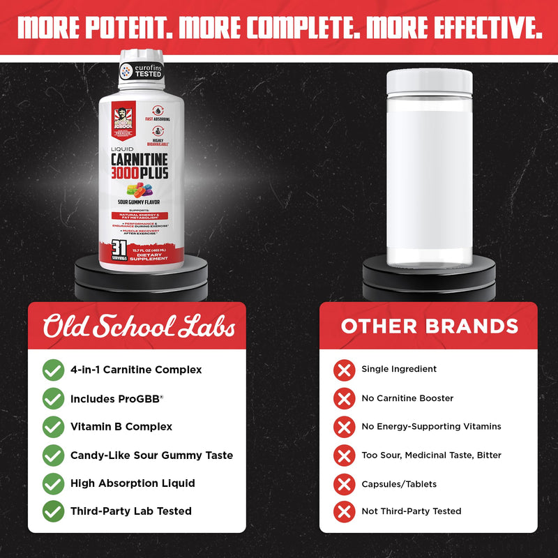 Old School Labs 4-in-1 Liquid L-Carnitine 3000 Plus for Energy & Metabolism | Fast Absorbing L Carnitine Supplement with Acetyl L-Carnitine, L-Tartrate, ProGBB® & Vitamin B for Energy & Metabolism, 16oz 31 Fl Oz (Pack of 1)