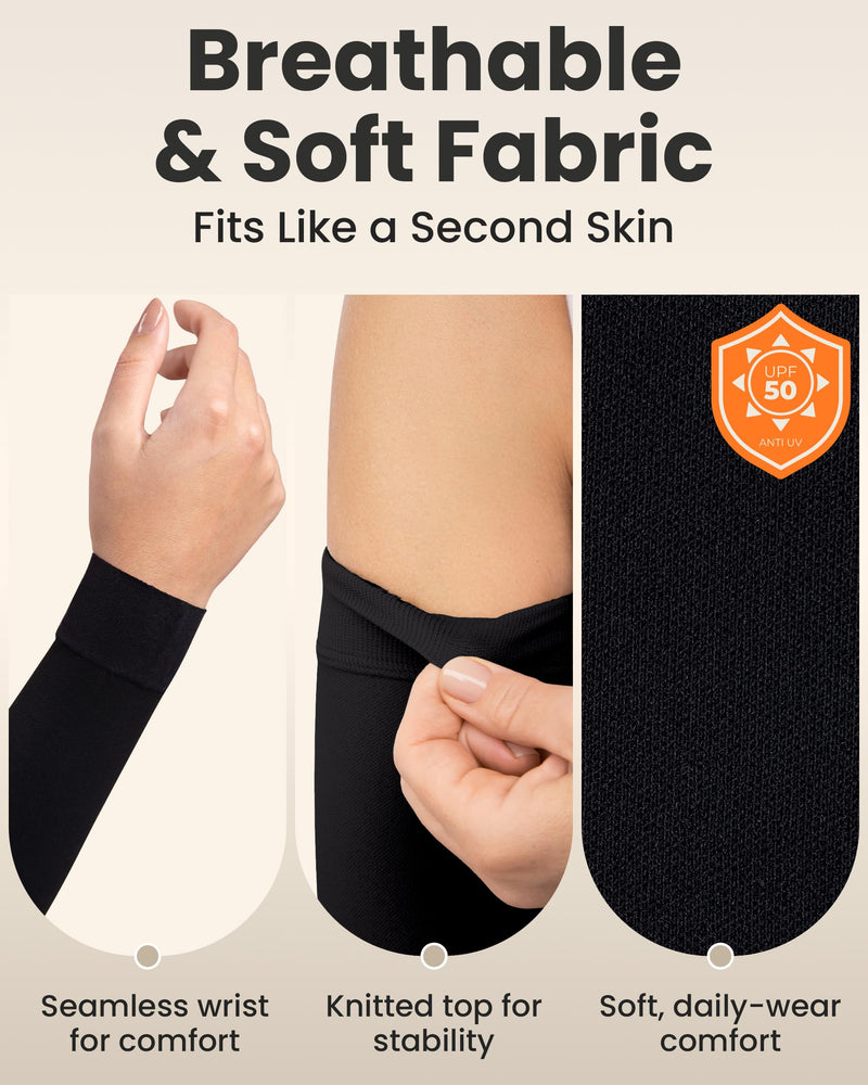 KEMFORD Compression Lymphedema Arm Sleeves for Women - 15-20 mmHg, 1 Pair, Black, 3XL - Medical Arm Brace for Swelling, Edema, Circulation