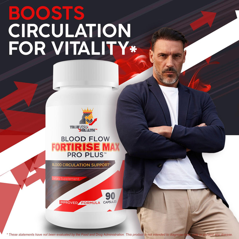 Blood Flow Fortirise Max Pro Plus - Improved Formula - Our Best Blood Flow Supplement For Men - Healthy Blood Flow Support - Blood Circulation Pills - Pressure Supplement Nitric Oxide Blood Flow Pills