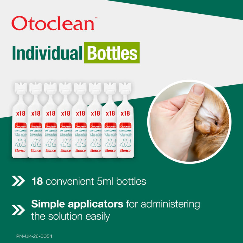 Otoclean Ear Cleaner - Soothing Cat and Dog Ear Cleaner in 5ml Bottles for Easy Application - Anti Cross-Contamination - 18 x 5ml
