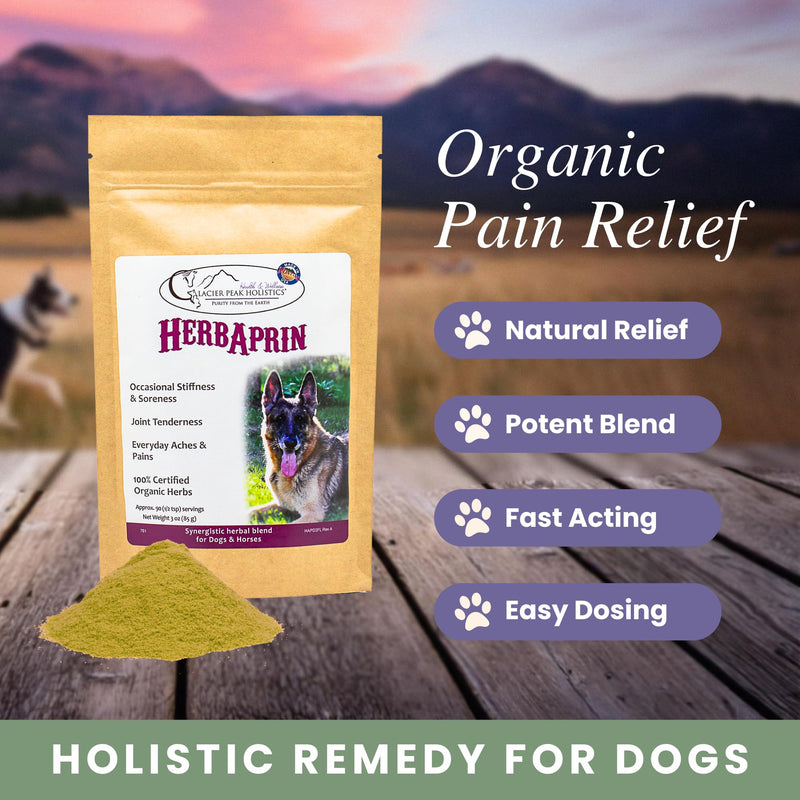 Glacier Peak Holistics HerbAprin - Natural Pain Relief for Dogs, Organic Herb Blend for Arthritis, Aches, Pains, Inflammation, Mobility Support, and Hip & Joint Discomfort - 3oz (90 Servings) - PawsPlanet Australia