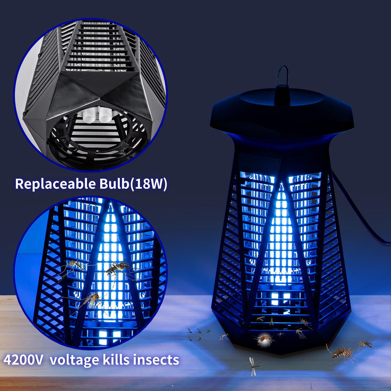 Bug Zapper Outdoor Indoor, 4200V 18W Electric Mosquito Zapper, Fly Traps, Fly Zapper, IPX6 Waterproof Mosquito Killer for Home Patio Office Courtyard - BeesActive Australia
