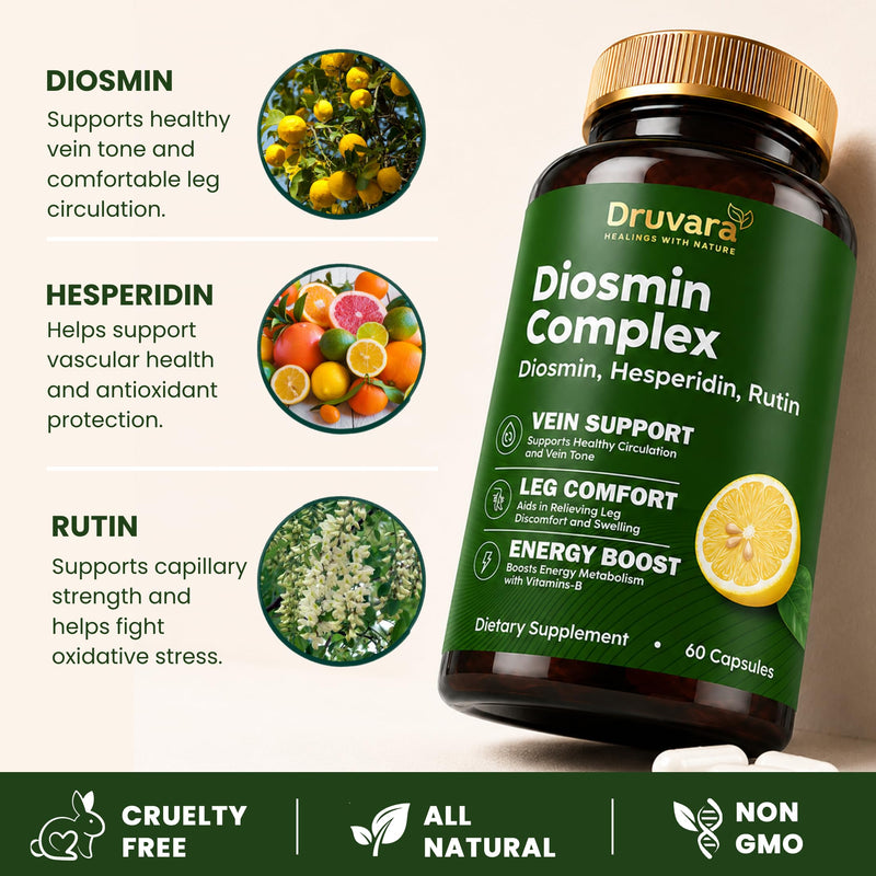 Diosmin Hesperidin with Rutin & B Vitamins | Vein Support Supplement for Leg Comfort, Healthy Circulation, Vein Strength & Improved Mobility - 60 Capsules