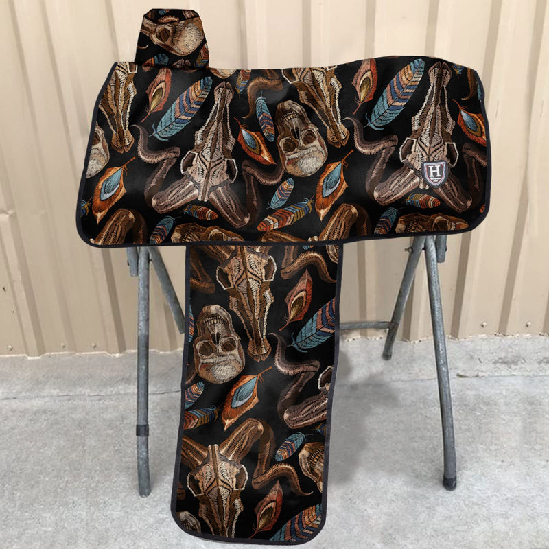 Harrison Howard Sturdy Waterproof Western Saddle Cover with Stylish Prints That Stand Out Keep Your Saddle in Pristine Condition Perfect for Showing or Riding Events-Skull Dread Skull Dread - BeesActive Australia