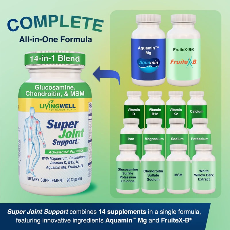 Glucosamine Chondroitin & MSM + D3 K2 for Bone & Joint Support Men & Women | Boosts Bone & Joint Health, 14-in-1 Joint Supplement with Aquamin Mg, FruiteX-B, Magnesium, Potassium & Calcium, 90 Capsules 1