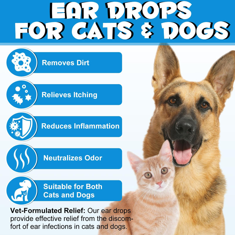 Cats & Dog Ear Infection Treatment Drops, with 1% Hydrocortisone for Dog & Cats Yeast Infection, Itchy Ear Relief, Pet Ear Care Supplies for Dogs & Cats - 2fl oz