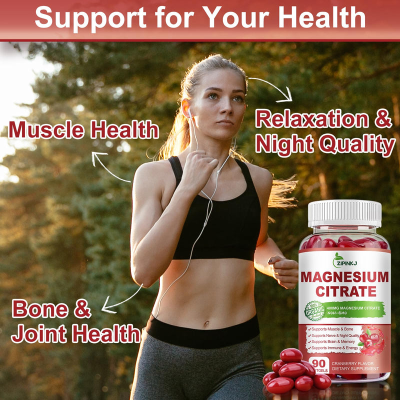 Magnesium Citrate Supplements 400mg for Women & Men, 180 Count | Magnesium Citrate with Vitamin D3, B6 and Cranberry Extract High Absorption for Night Quality, Muscle & Bone, 90 Servings 90 Count (Pack of 2)