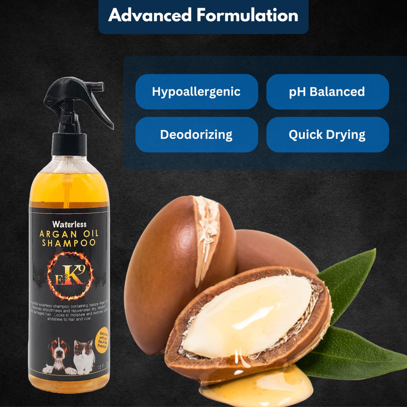 E3 Waterless Argan Oil Shampoo for Pets, 16oz - Fortified with Nanoencasulated Nano Vitamins A,C,E &F - No-Rinse Formula, Moisturizes and Conditions, Gentle and Effective, Vet Approved - BeesActive Australia