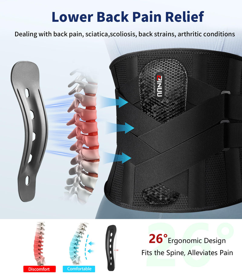 Dual X-Back Brace for Lower Back Pain Women Men, 8X Powerful Lumbar Support Belt with Bionic Support System, Breathable Mesh Design, Adjustable Back Support Belt with 3D Lumbar Pad for Sciatica, Heavy Lifting, Work(Black, L) Large(Waist:37-42.9 Inch) - BeesActive Australia