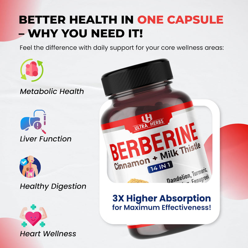 Premium Berberine with Cinnamon, Milk Thistle *USA Made & Test* Promotes Liver Function, Gut Health, Immunity (150 Count (Pack of 1)) 5-Month Supply (Pack of 1)