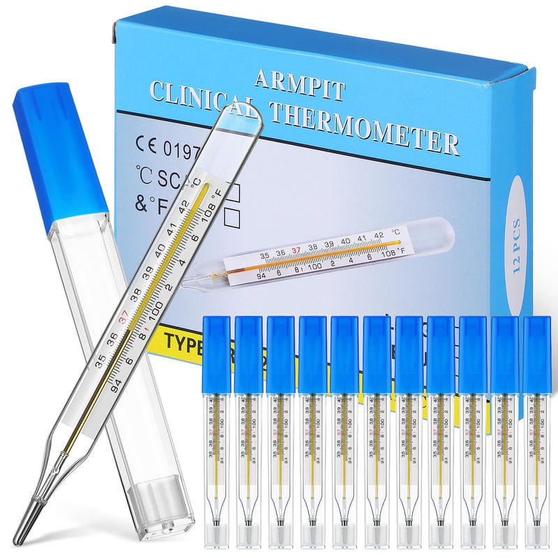 Ipetboom 12pcs Glass Temperature Measurement for Adults - Dual Scale General Use Temperatures Testing Tools Accurate Measurement for Families Home - Flat Design