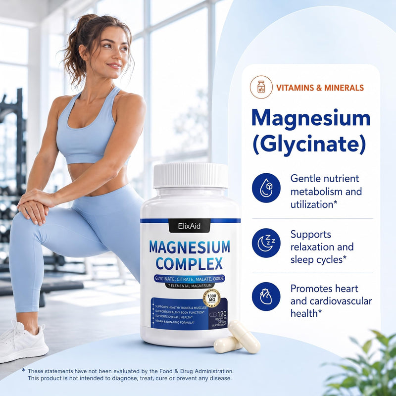 Magnesium Complex for Women & Men 1000mg - 7-in-1 Magnesium Supplement (Glycinate, Citrate & Malate) Capsules for Sleep Support, Stress Relief, Muscle Recovery - Vegan, 120 Count 2 Count (Pack of 60)